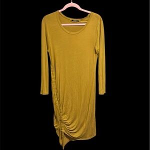 🌞Annabelle Mustard colored, ruched side, long sleeve dress